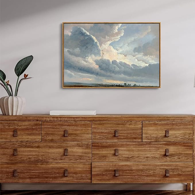 OIQArtOIQ Vintage Landscape Canvas Wall Art Framed Natural Scenery Painting Artwork Prints France Country Wilderness Farmhouse Decor Pictures Kitchen Bedroom Living Room Bathroom