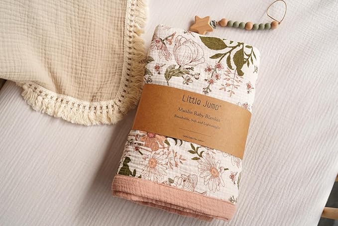 Little Jump 2 Layers Muslin Cotton Baby Blankets - Vintage Floral Toddler Quilt Crib Blanket - Gender Neutral Crib Blanket for Baby Boys and Girls 47"x 47" (Vintage Blossom)