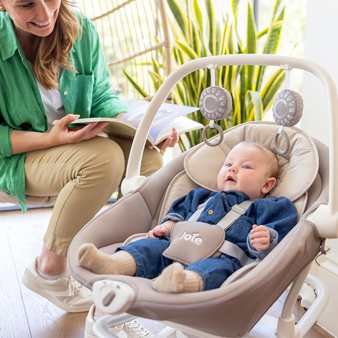 Joie Cinnamon 2-in-1 Glider and Rocker – Multi-Motion Baby Swing and Rocker Combo with Plush Fabrics, Compact Design, and Multiple Recline Positions – Soothing Sounds & Gentle Vibrations (Frankie)