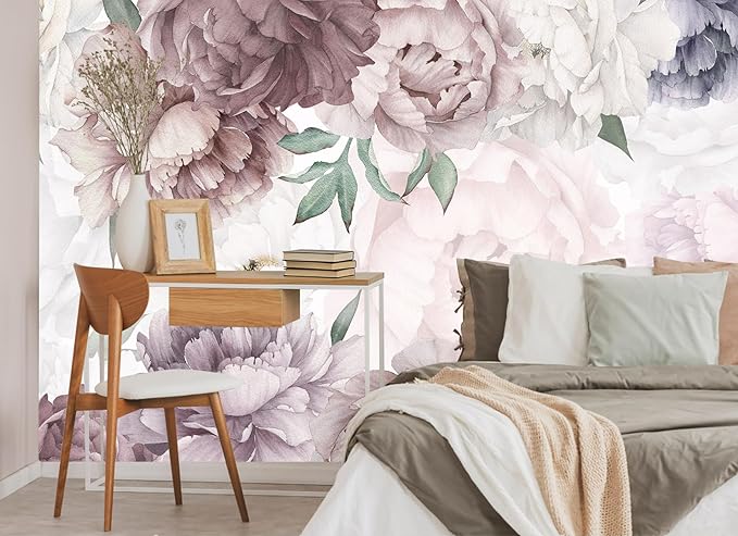 Vintage Floral Wallpaper Peel and Stick Watercolor Peony Self Adhesive Wall Mural for Living Room and Bedroom 82"x57"