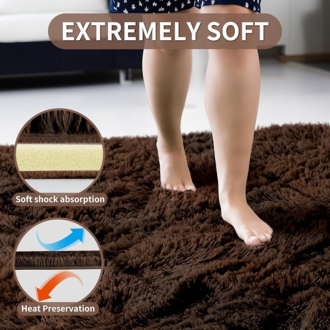 Merelax Soft Modern Indoor Large Shaggy Rug for Livingroom Bedroom Dorm Kids Room Home Decorative, Non-Slip Plush Fluffy Furry Fur Area Rugs Comfy Nursery Accent Floor Carpet 8x10 Feet, Brown