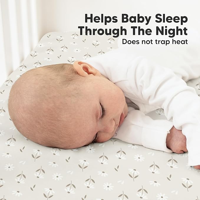 KeaBabies 2-Pack Organic Crib Sheets for Boys, Girls - 52x28 Fitted Crib Mattress Sheet Neutral, Breathable Jersey Cotton Cover for Baby Bed, Toddler Mattress, Soft & Cute Prints (Daisies)