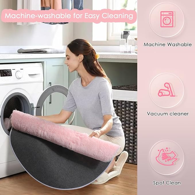 Amdrebio Pink Round Area Rugs 7Ft for Girls Bedroom Decor, Fluffy Large Circle Rug for Living Room, Kids Room, Teen, Fuzzy Plush Carpets for Baby Nursery, Dorm, Classroom, Big Indoor Kawaii Play Rug