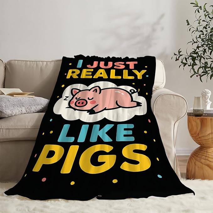 Pig Blanket Cute Pig Throw Blanket I Just Really Like Pigs Soft Cozy Fleece Fuzzy Plush Warm Stuff Animal Bedding Nursery Blankets Gifts for Boys Girls Kids Adult Men Women 50"X60"