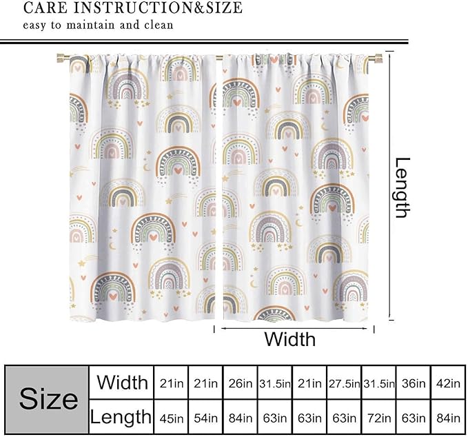 Kids Rainbow Curtains Boho Cartoon Colorful Stars Love Heart Lovely Abstract Art Pattern Print Window Drapes for Girl Bedroom Living Room Kitchen Decor,2 Panel Set,63Wx72H Inch Blackout