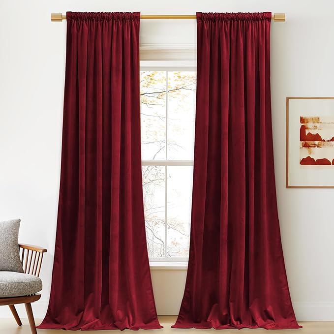 StangH Christmas Red Velvet Curtains Back Tab Room Darkening Thermal Insulated Window Drapes Home Theater Curtains Luxury Decor for Bedroom Living Room, W52 x L84, 2 Panels