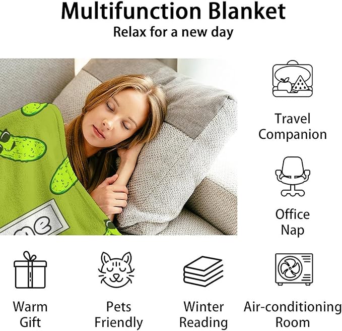 Custom Pickle Throw Blanket for Teen - 50x60 Inches Throw Size - Soft Fluffy Cozy Blankets Gift - Green Funny Blanket Throws for Living Room Decorative