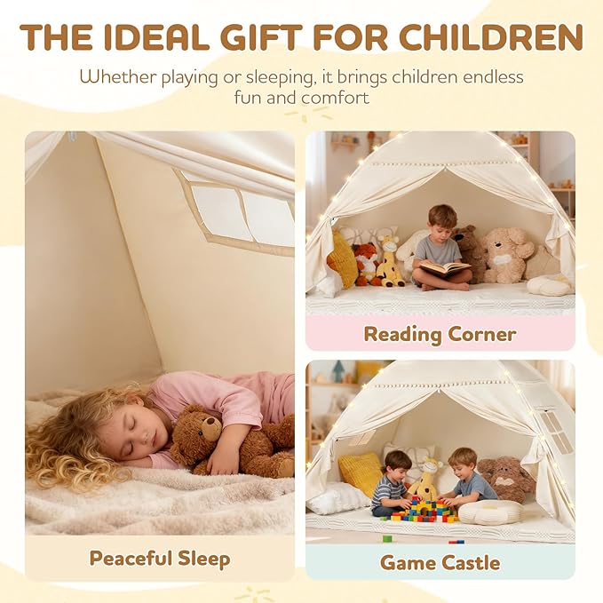 Twin Bunk Bed Tent Canopy for Playhouse, Indoor Portable Foldable Privacy Shelter with Breathable Starry Canopy for Girls & Boys Bedrooms (Twin Beige)