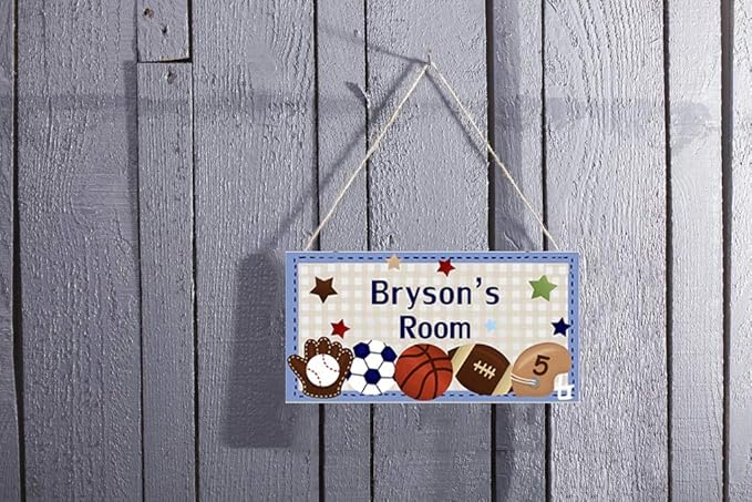 XIUXZMM Personalized Blue Boys Sports-Soccer Football Baseball Bedroom Customized Door Sign Wood Plaque Sign Wall Decor Gift