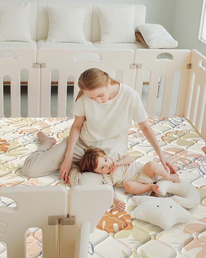 Baby Play Mats for Floor, Thicken 50x50 Playpen Mat, Cushioning Padding Foam Playmats for Baby, Non-Slip One-Piece Crawling Tummy Time Mat Washable Baby Playmate