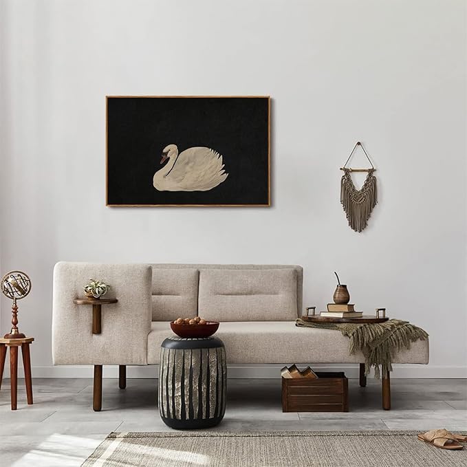 OIQArtOIQ Vintage Framed Wall Art Moody Grace Swan Canvas Art Prints Rustic Farmhouse Pictures Wall Decor Modern Cottagecore Paintings Artwork For Bedroom Kitchen Bathroom Office Living Room