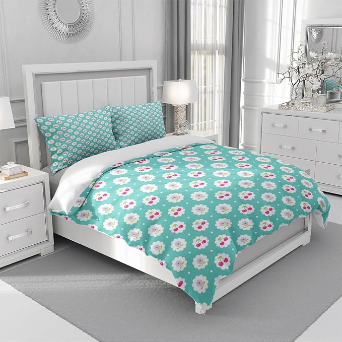 Garden Style Duvet Cover Floral Print Bedding Sets Twin Pink White Floral Comforter Cover Chic Flower Print Duvet Cover for Girl Women Boho Flower Duvet Cover with Zipper Closure