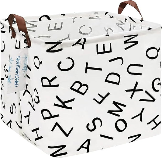 LANGYASHAN Square Storage Baskets Waterproof Canvas Children Laundry Nursery Hamper for Shelves Gift Baskets Toy Organizer Room Decor (Square alphabet)