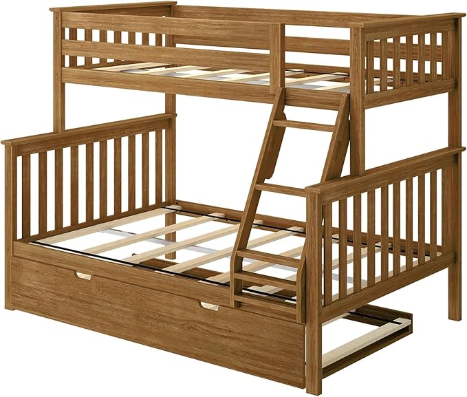 Max & Lily Bunk Bed, Twin-Over-Full Bed Frame for Kids with Trundle, Pecan