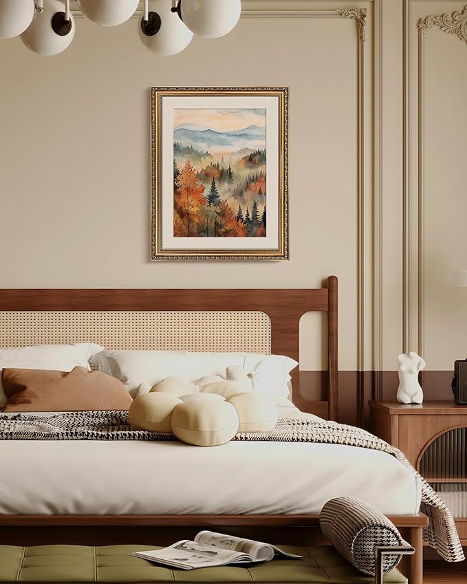 ARPEOTCY Vintage Gold Framed Large Wall Art, Classical Fall Forest Autumn Landscape Paintings, Canvas Prints Artwork with Antique Frame, Victorian Wall Picture Decor for Living Room, 16x20 inch