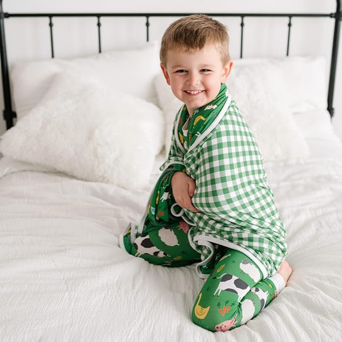Little Sleepies Cloud Blanket, Soft Viscose from Bamboo Toddler & Baby Blanket for Boys & Girls, Lightweight, Perfect for Hot Sleepers, 50" x 50", Large (Green Farm Animals)