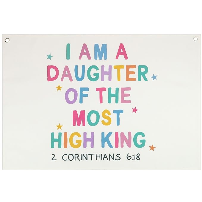 Christian Bible Verse Scripture Rectangular Banner Flag Wall Decor Gift for Baby Girl Kids,Nursery Bedroom Playroom Reading Room Decor-I am a Daughter of the King-Baby,Shower Birthday Christmas Gift