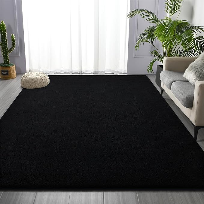 Large Area Rugs for Living Room Bedroom, 6 x 9 Ft Non-Slip Modern Area Rug, Soft Thickened Memory Foam Rug, Comfy Minimalist Indoor Carpet for Boys Girls Room Nursery Dorm Home Decor, Black