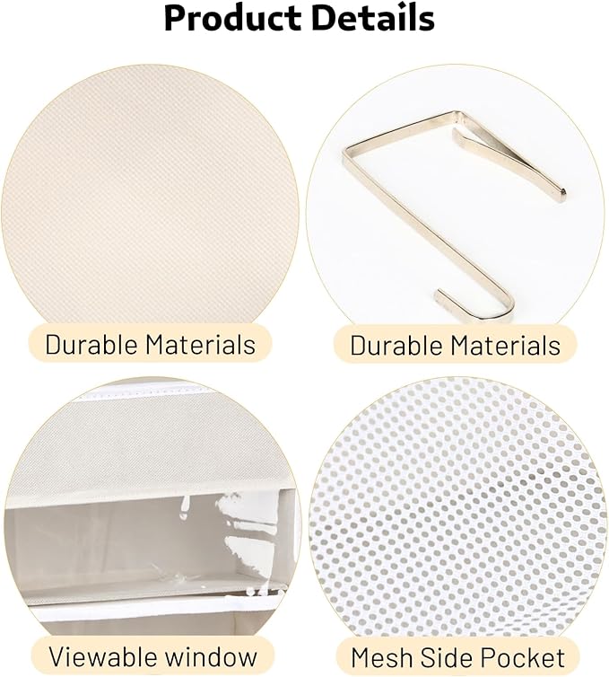 2 Pack Over the Door Organizer 5 Tiers, Extra Large Behind Door Storage of 10 Compartments, 80 lbs Weight Capacity Over Door Organizer, Door Hanging Organizer for Closet, Diaper Organizer, Beige