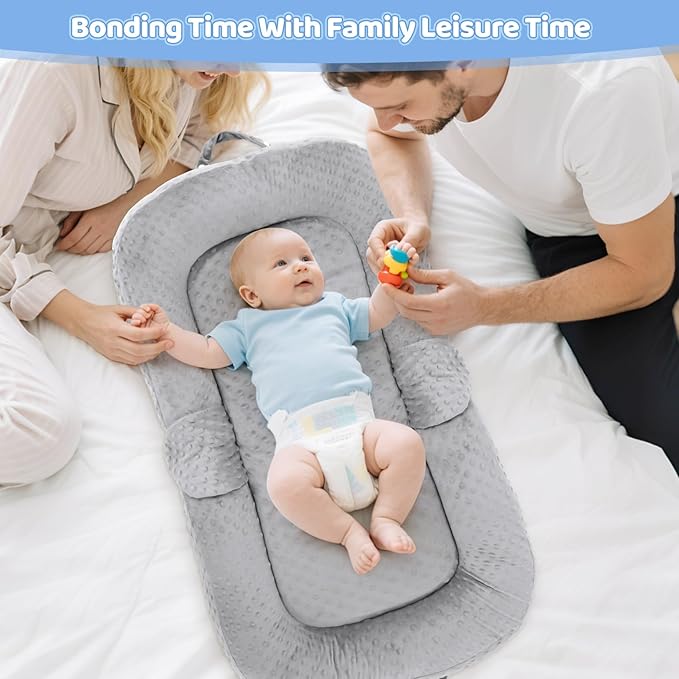 Baby Lounger Pillow- Portable Baby Lounger for Newborn, 0-24 Months,3-in-1 Baby Nest for Home and Travel, Foldable & Soft, CPC Certification Newborn Babies Essentials Gifts, Grey