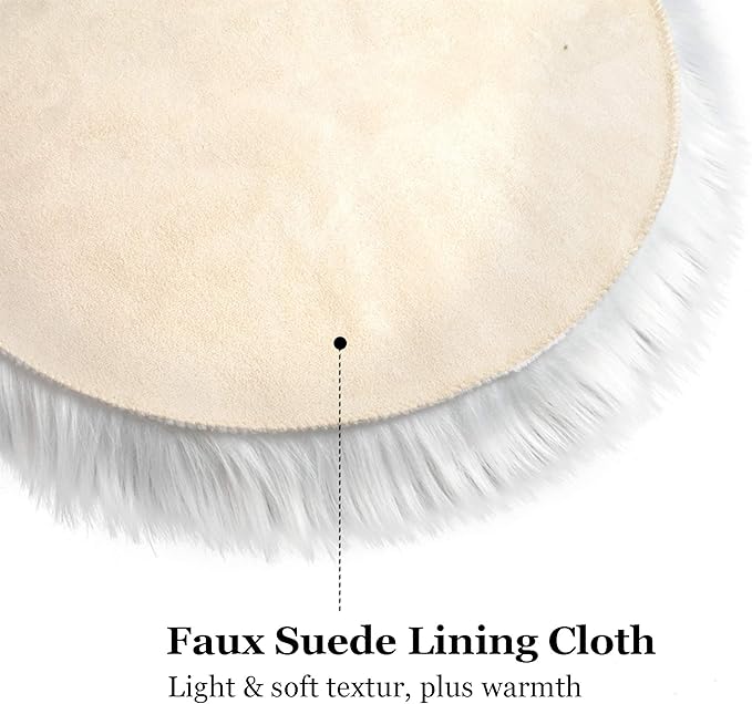 IVON 15.5 Inches White Round Faux Fur Rug, Fluffy Rug Cushion for Chair, Background for Nail Desk Photos