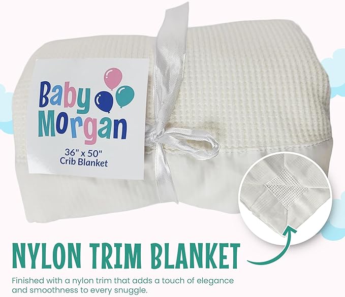 Blankets Thermal Waffle Baby Blanket Crib Bedding - Soft Cozy Warm Infant Thermal Cover for Nursery Stroller or Bassinet, Lightweight Ideal Shower Gift, Nylon Trim White 36" x 50"