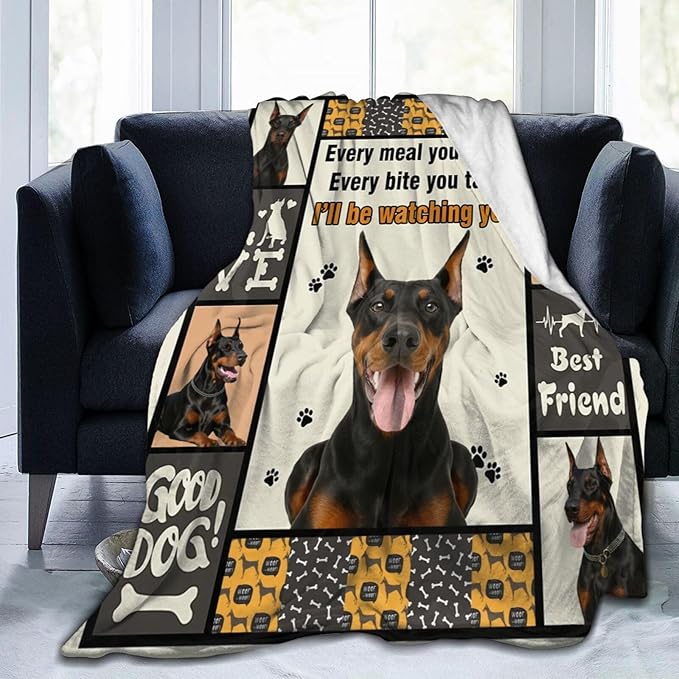 Doberman Blanket Doberman Decor Throw Blanket Super Soft Flannel Lightweight Fluffy Plush Fuzzy Fleece Stuff Blanket Gifts for Dog Lover Girl Woman Adults Man Boys Kids Baby for Bed Sofa 40"X50"
