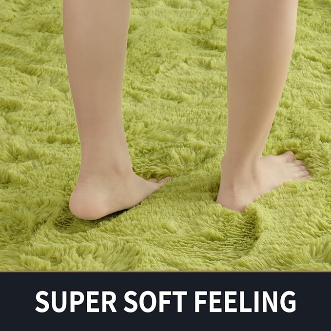 Merelax Modern Soft Fluffy Large Shaggy Rug for Bedroom Livingroom Dorm Kids Room Indoor Home Decorative, Non-Slip Plush Furry Fur Area Rugs Comfy Nursery Accent Floor Carpet 4'x6' Green