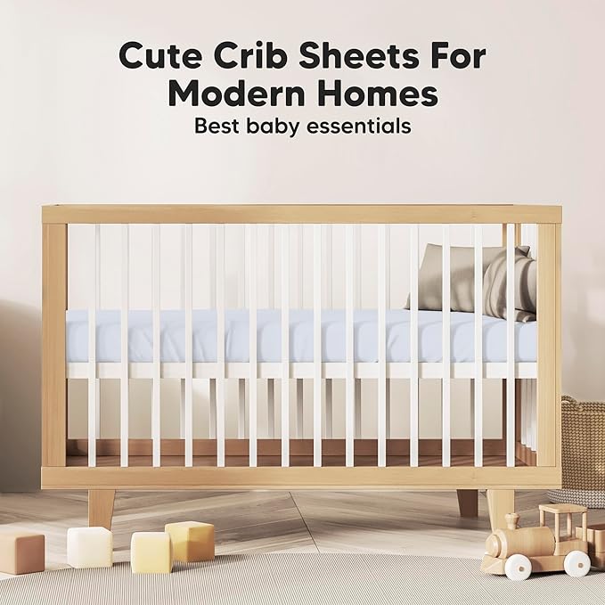 KeaBabies 2-Pack Baby Crib Sheets for Boys, Girls - 52x28 Viscose Derived from Bamboo Toddler Bed Sheets Neutral, Fitted Crib Mattress Cover for Standard Baby Bedding, Soft & Cozy (Blue Flax)