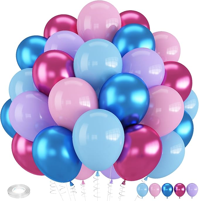Pink and Blue Balloons, 12 Inch Macaron and Metallic Blue Pink Party Balloons for Gender Reveal Baby Shower Bridal Shower Summer Hawaiian Luau Birthday Party Decorations