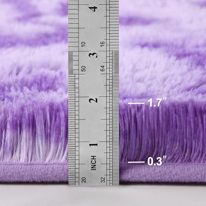 Large Shag Area Rugs 5 x 8, Tie-Dyed Plush Fuzzy Rugs for Living Room, Ultra Soft Fluffy Furry Rug for Bedroom, Indoor Carpet Nursery Rugs for Kids Room Home Decor, Purple