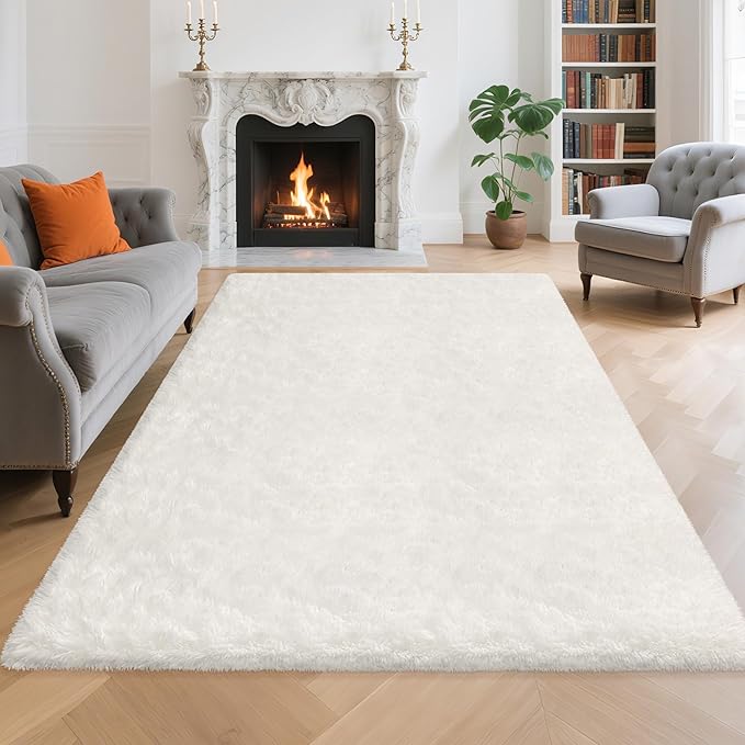 Soft White Fluffy Rugs for Living Room 5x8 Area Rug Shaggy White Carpet for Bedroom Cute Plush Fuzzy Rug for Kids Room Girls Bedroom Nursery Playroom Dorm Home Decor