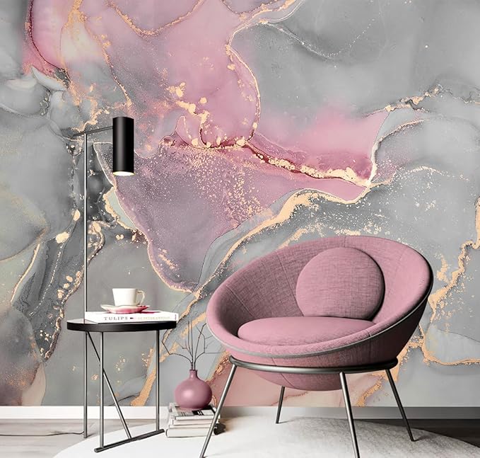 Grey and Pink Marble Wallpaper Abstract Art Texture Background Wall Mural for Bedroom Bathroom（Not Peel and Stick）