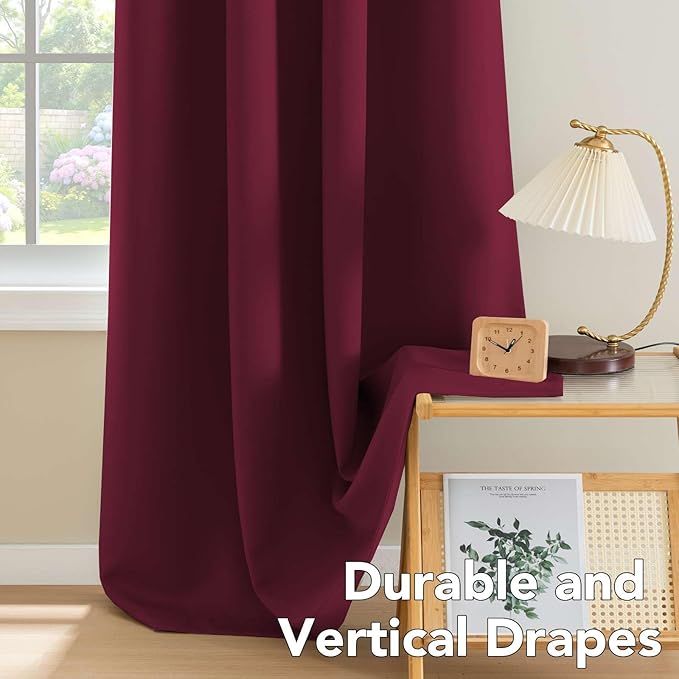 H.VERSAILTEX Premium Blackout Curtains for Bedroom Thermal Insulated Room Darkening Curtains Bedroom Curtains for Christmas Home Decoration - Grommet Top (2 Panels,Burgundy, 52 by 84 - Inch)