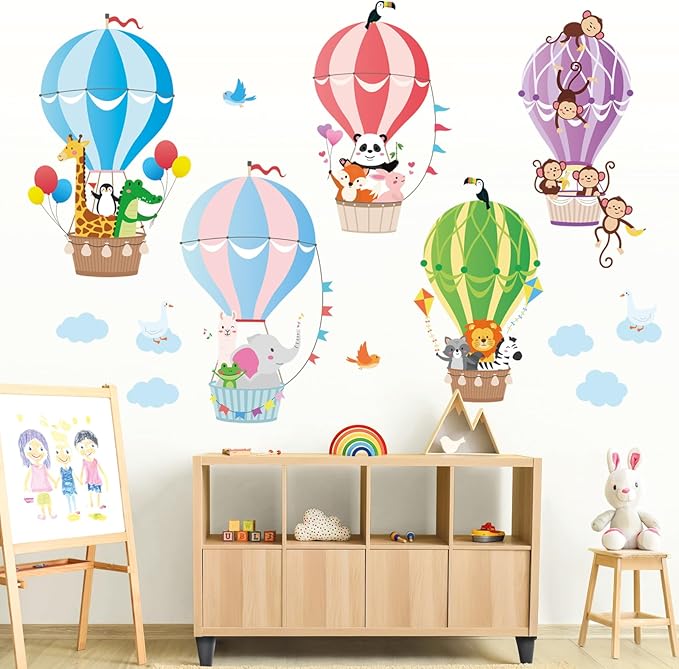 DECOWALL Hot Air Balloons Wall Decals Animal Clouds Stickers for Kids Bedroom Nursery Playroom Living Room Removable Art Decor Decoration (SG2-104)