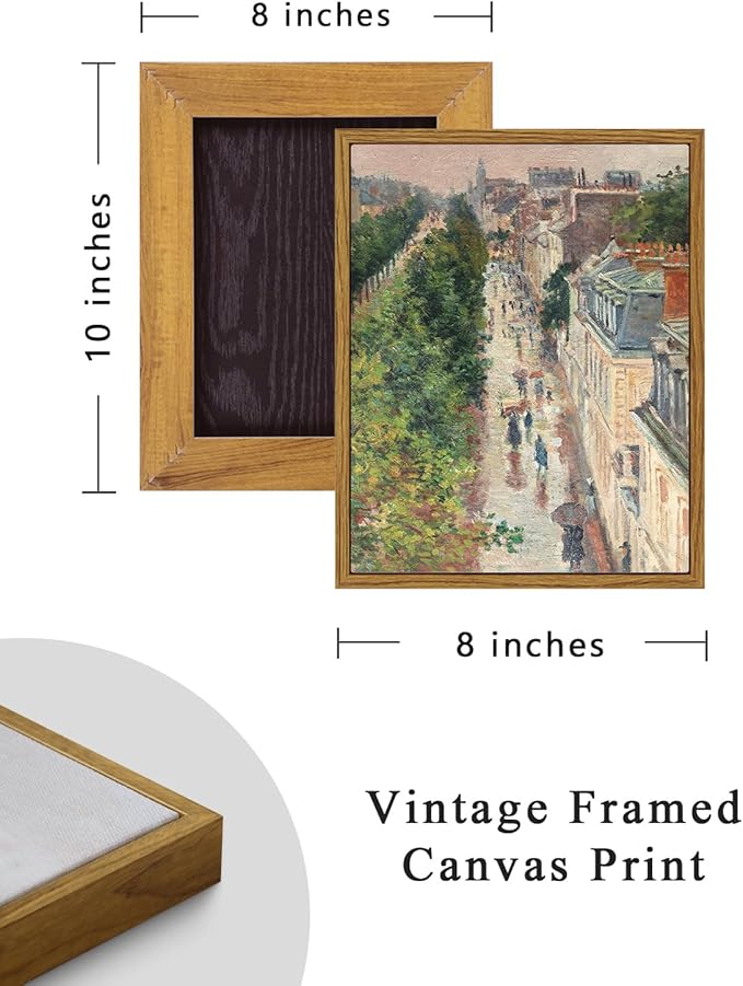 ARPEOTCY Vintage Framed Canvas Print Wall Art, 8x10 inch, French Street Scene Cityscape Country Art Home Decor, Aesthetic Room Decor, Natural Scenery Wall Decoration for Living Room, Bathroom, Office
