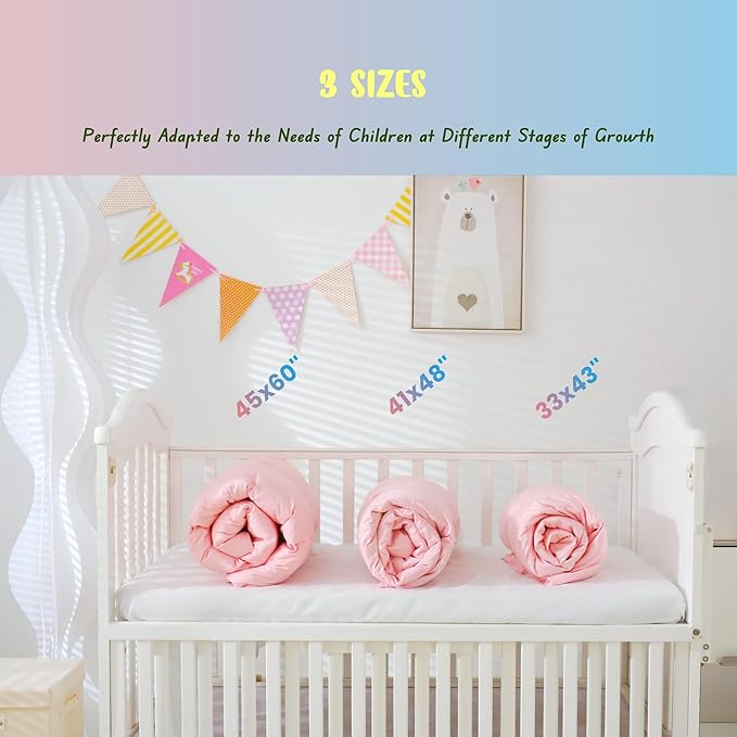Baby Crib Comforter/Duvet/Blanket All Season 100% Natural White Goose Down Filled,Noiseless 500 Thread Count 100% Cotton Fabric 750+Fill Power (Pink, 45x60in)
