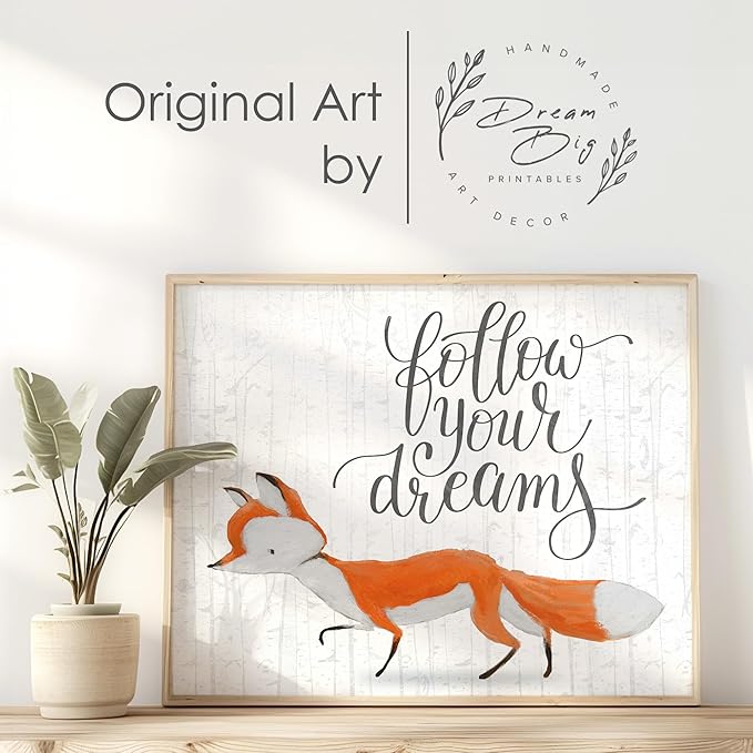 DREAM BIG PRINTABLES Fox Wall Art Prints (Set of 4) - Unframed - 8x10s | Whimsical, Rustic, Adorable | Nature, Animal Themed | Living Room, Bedroom, Nursery Room Decor for Animal Lovers
