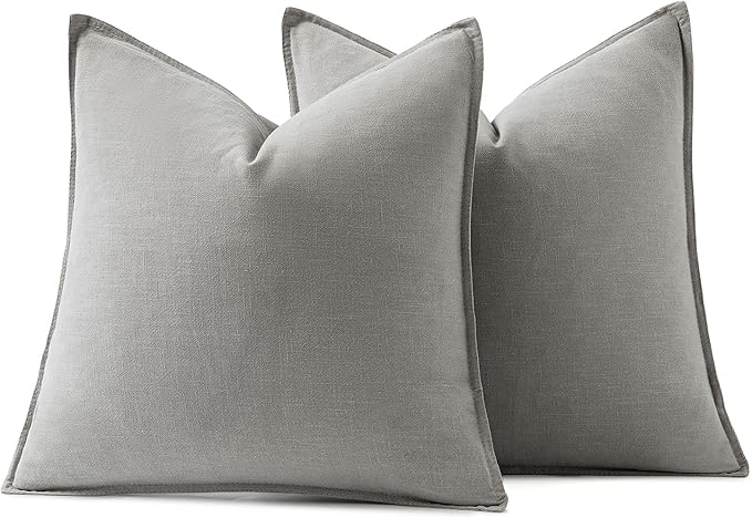 MIULEE Decorative Linen Euro Sham Pillow Covers 22x22 Inch Light Gray Boho Farmhouse Neutral Couch Throw Pillows for Bed Pack of 2 Accent Modern Pillowcase Sofa Livingroom Home Decor