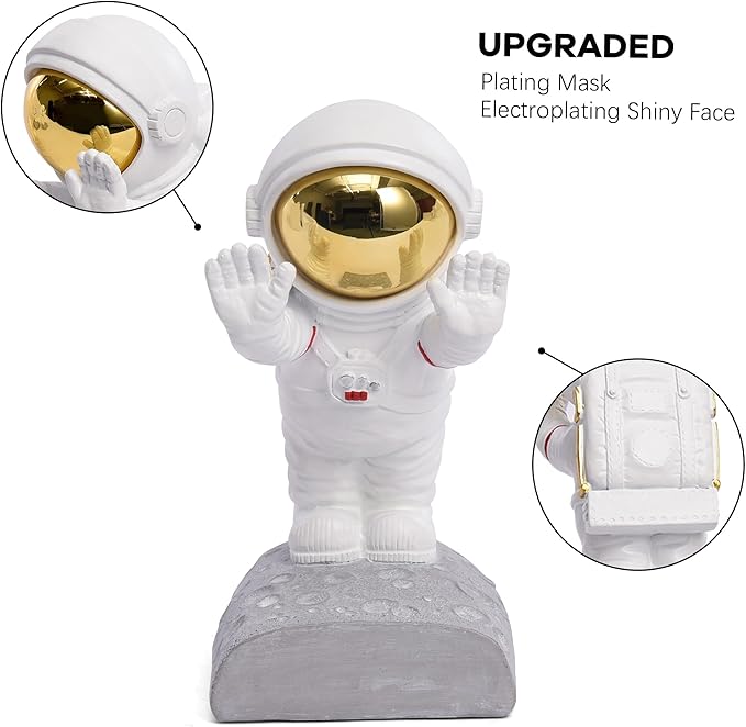Decorative Space Theme Bookends - Astronaut Resin Bookends with Anti-Slip Base - Sturdy, Fun & Unique Book Holders for Heavy Books (Gold)