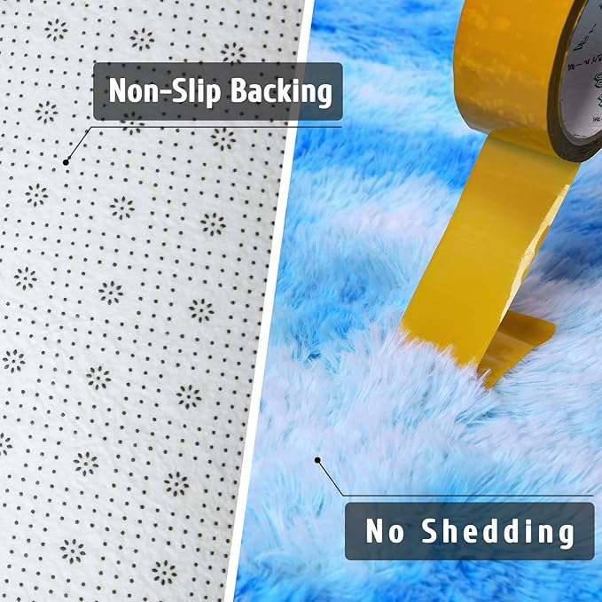 DweIke Fluffy Blue Shag Rugs for Bedroom Living Room, 5x8 Large Soft Plush Tie-Dyed Light SkyBlue Girls Boys Kids Rug, Upgraded Non-Slip and Machine Washable Carpet for Dorm Nursery Classroom Decor
