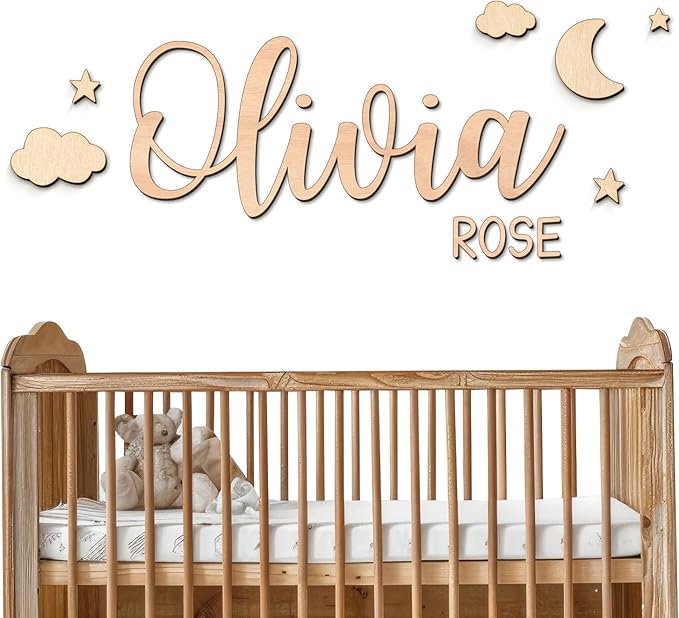 Personalized Name Sign for Nursery - Custom Wooden Name Signs for Kids Room, Personalized Nursery Name Sign - Perfect Baby Room Decor, Wall Name Decoration & Wedding signs, Family Name Signs (First Name & Middle Name)