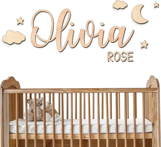 Personalized Name Sign for Nursery - Custom Wooden Name Signs for Kids Room, Personalized Nursery Name Sign - Perfect Baby Room Decor, Wall Name Decoration & Wedding signs, Family Name Signs (First Name & Middle Name)