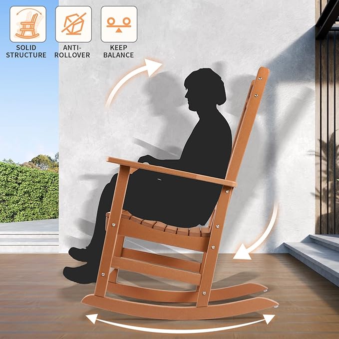 FUNBERRY Outdoor Rocking Chairs Set of 2, HDPE All Weather Poly Lumber Rocker, High Back Patio Rockers Easy Assembly