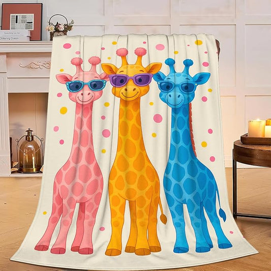 Giraffe Blanket Cute Cartoon Giraffe Throw Blanket Soft Cozy Fleece Fuzzy Plush Warm Stuff Bedding Nursery Toddler Baby Blankets Gifts for Boys Girls Kids Adult Men Women 60"X80"