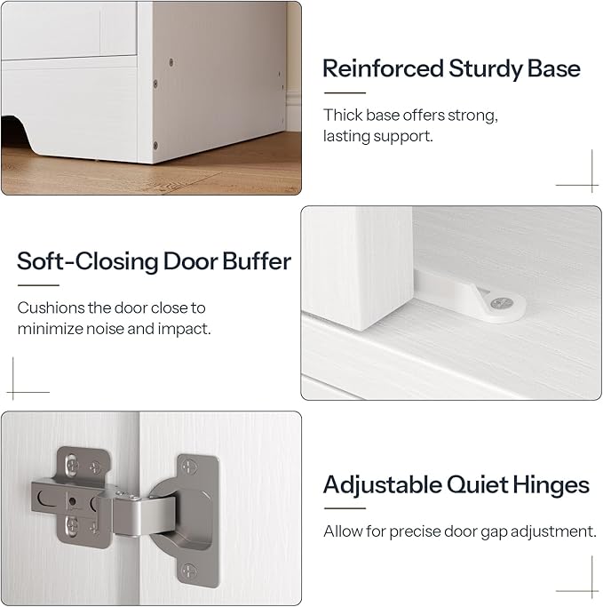 HOOBRO Armoire Wardrobe Closet with Mirror, Wooden Wardrobe Closet with 4 Doors and 2 Drawers, 70.9" Bedroom Armoire with Hanging Rod for Bedroom, Clothing Storage Closets, Adjustable Shelves, White