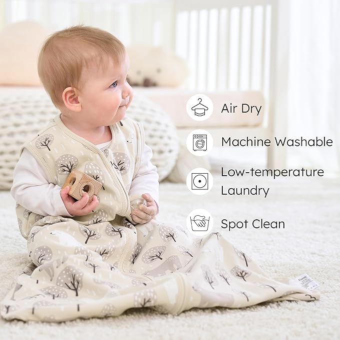 Baby Sleep Sack 6-12 months, 100% Cotton Sleeping Sack for Newborn and Infant, 3 Pack Baby Wearable Blanket for Boy and Girl, 0.5 Tog Lightweight Double Zipper Sleep Bag Green Apricot Bear