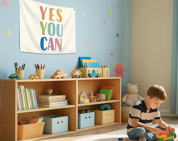 Positive Affirmation Rectangular Banner Flag Wall Decor Gift for Baby Boy Girl Kid,Nursery Playroom Reading Room Bedroom Front Decor Decor-Yes You Can-Baby Present Shower,Birthday Christmas Gift