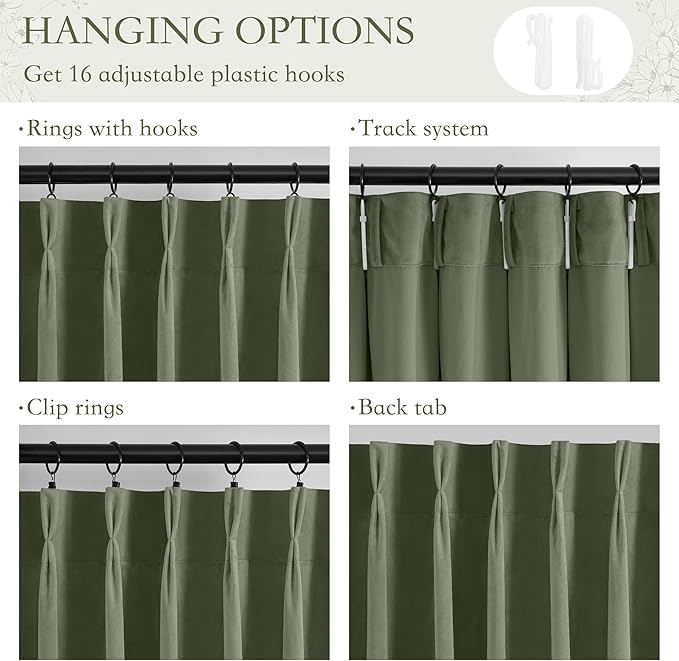 StangH Pinch Pleat Sage Green Velvet Curtains, Elegant Home Decor 90 inch Length Super Soft Light Blocking Thermal Window Drapes for Home Office Nursery, W40 x L90, 2 Panels