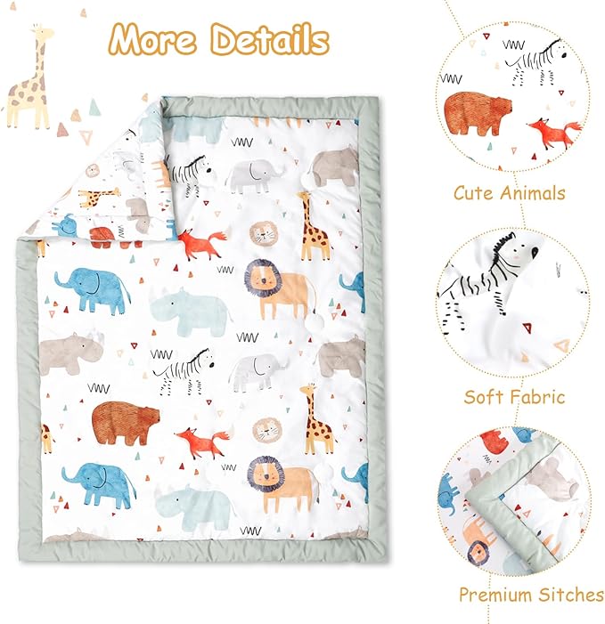 Baby Crib Bedding Set for Girls Boys, Soft Bedding Set with Comfort, Crib Skrit, Crib Sheet, Infant & Toddler Nursery Bed Set, Animal